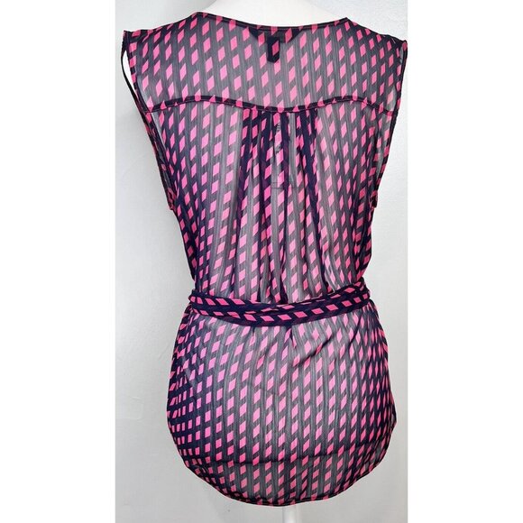 Banana Republic Factory Mock Wrap Sleeveless Top Size M Petite Sheer Pink Blue - Picture 2 of 10